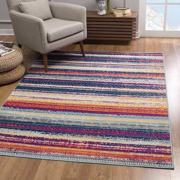 Palacedesigns 2 x 5 ft. Irregular Striped Rectangle Rug Multicolor PA3090779 - main